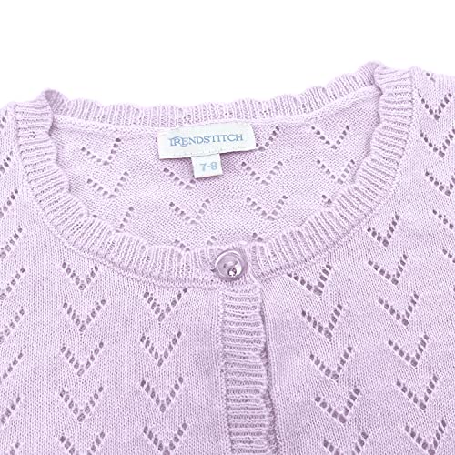 Image of Girls' Crochet Knitted Cardigan Sweater Bolero Shrug Kids Long Sleeve Button Closure Cropped Knitwear Cover Up,Light Purple,9 /10