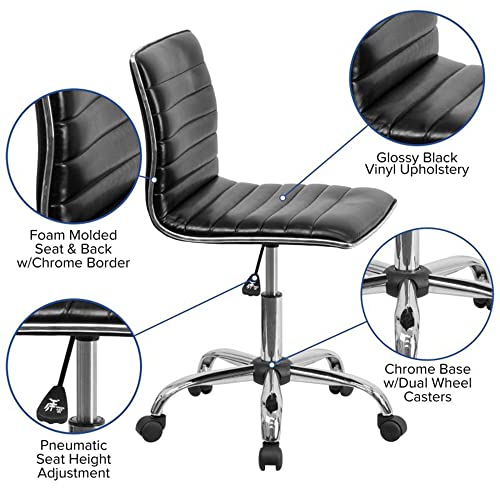 Offex Low Back Designer Armless Black Ribbed Swivel Task Office Chair #TOP6