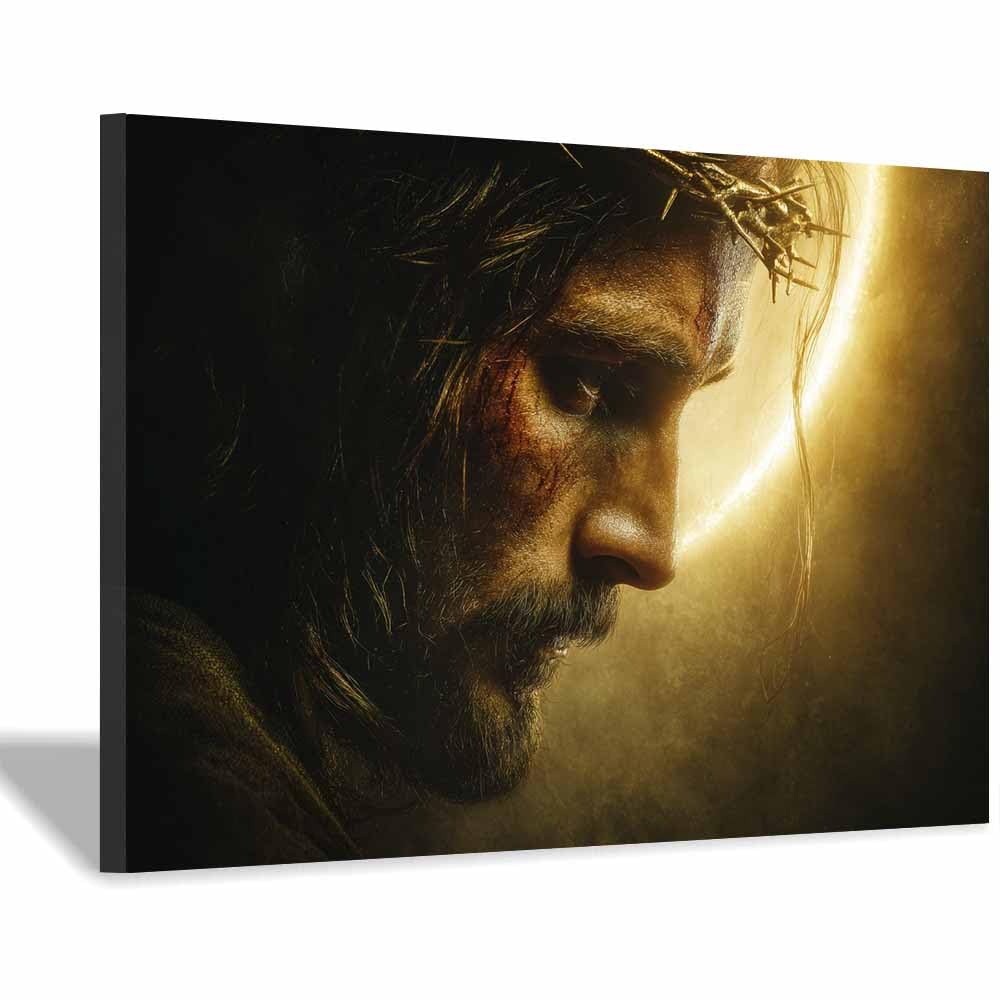ZAMAEIU Jesus Picture Poster Willows crown appearance Christ Canvas Painting Wall Art Print,for Living Room,bedroom Apartment office corridor Decor(black0)-80x120cm Framed