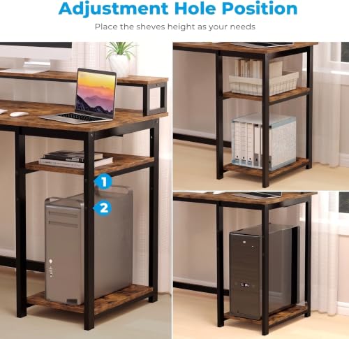 Image of Study Table with Monitor Stand| Small Home Office Desk with Ergonomic Monitor Stand| Reversible Computer Desk| Modern Study Desk| Laptop Desk| Rustic Brown| 150x60x75 CM