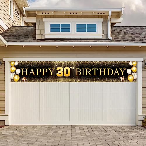 Image of TZSS Black & Gold 30th Birthday Banner Decorations - 118 inchx20 inch Extra Large Dirty Thirty Sign for Him & Her, Indoor Outdoor Party Decor, Happy 30th Reusable Yard Celebration