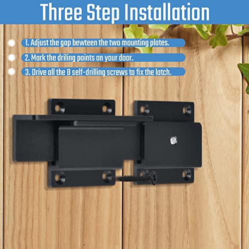 Steinwhale 1Pack Flip Gate Latch Lock With Padlock Hole, 3.5Mm Aluminum Alloy Door Latch For Outdoor Wooden Fence, Swing Open Gate, Double Gate, Barn Door, Shed, Vinyl Fence, Yard, Black #TOP4