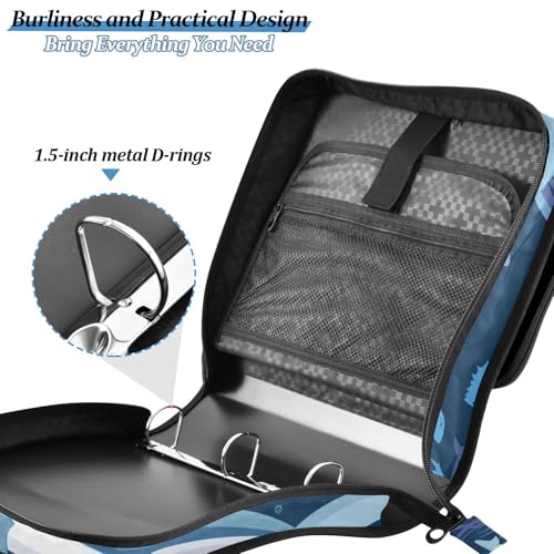 Image of Sharks Blue Ocean Zipper Binder Bag 3 Ring Binder with Shoulder Strap Zip Up 500 Sheets Capacity Multi Pockets for School Office Supplies
