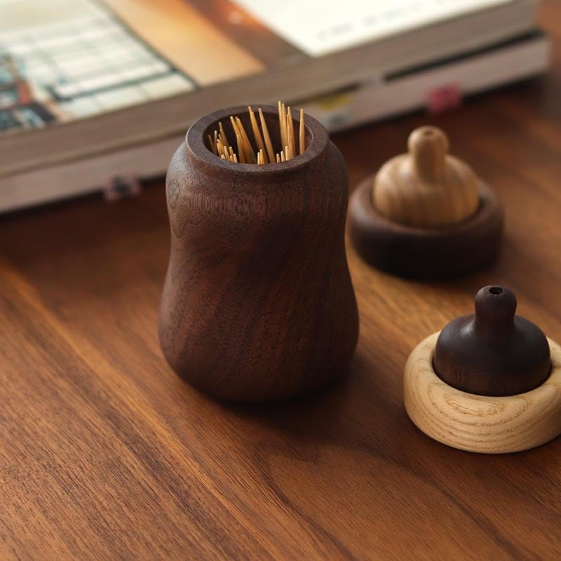 Toothpick Holder Walnut Cute Toothpick Box, Creative Solid Wood Baby Bottle, Toothpick Glass, Home Living Room Decoration Toothpick Dispenser (Color : B)