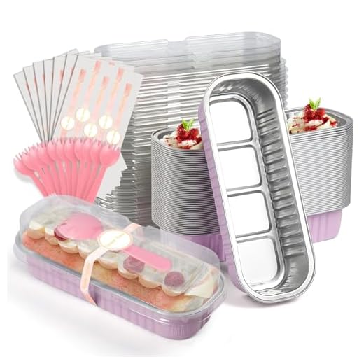 Bigmeta Mini Loaf Pans with Lids and Spoons- 50 Pack 6.8oz Aluminum Bread Cupcake Pie Foil Pans with Sealing Sticker, Rectangle Disposable Cake Tins Brownie Baking Cups for Picnics Party- Pink