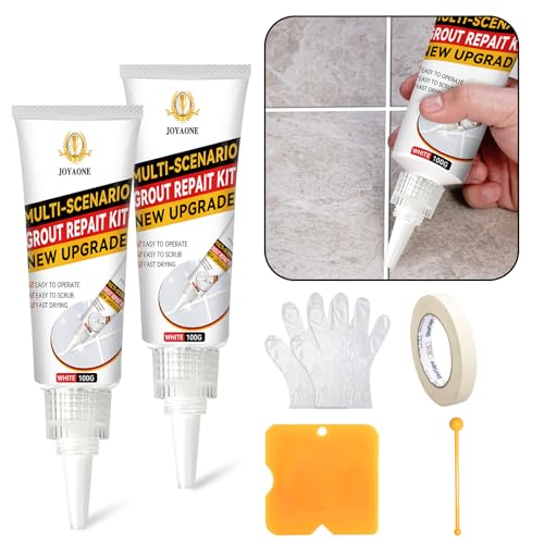 Kit de reparación de lechada, 2 tubos de relleno blanco de secado rápido y resistente al agua para juntas de baño y cocina, con bolígrafo de material natural seguro (200 g)