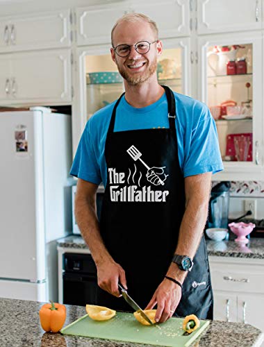 Apronmen The Grillfather Funny Apron For Men  - Adjustable Straps - One Size Fits All  Grilling Apron With Pockets - Professionally Printed Gift For Dad - Cotton Kitchen Bbq Chef Apron #TOP2