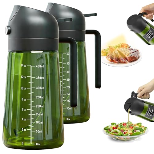 Image of Olive Oil Sprayer & Dispenser for Cooking, 16oz Dark Glass Oil Mister, 2PC | 2-in-1 Oil Sprayer & Pourer, Fine mist, Light-Blocking, Wide Mouth, Easy Refill & Clean, 8 Oil Labels, Reusable, with Scale