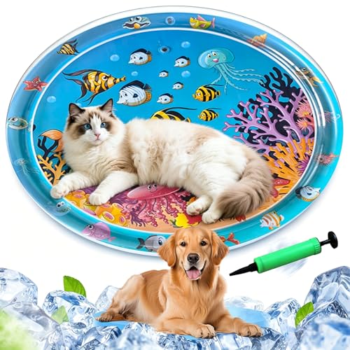 Water Sensory Playmat Cats Inflatable Cooling Mat for Cats Sensory Water Playmat Katzen Hund Verdickte Wasserspielmatte Katze Sommerliche Verdickte Spielwasser-Sensormatte Für Kleine Hunde Und Katzen