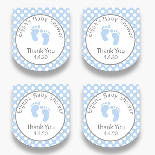 Set of 30 Personalized Blue Baby Feet Hand Mini Favor Labels - Customized