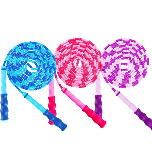 Amble 3 Pack Amble Jump Rope Soft Beaded Segment Jump Rope - Adjustable For Men, Women And Kids - Tangle-Free For Keeping Fit, Training, Workout - 9 Ft (Blue/Pink/Purple) #TOP24