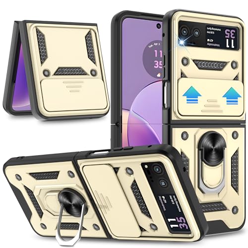Coque Motorola Razr 2023 avec protège-caméra coulissant et anneau - Doré