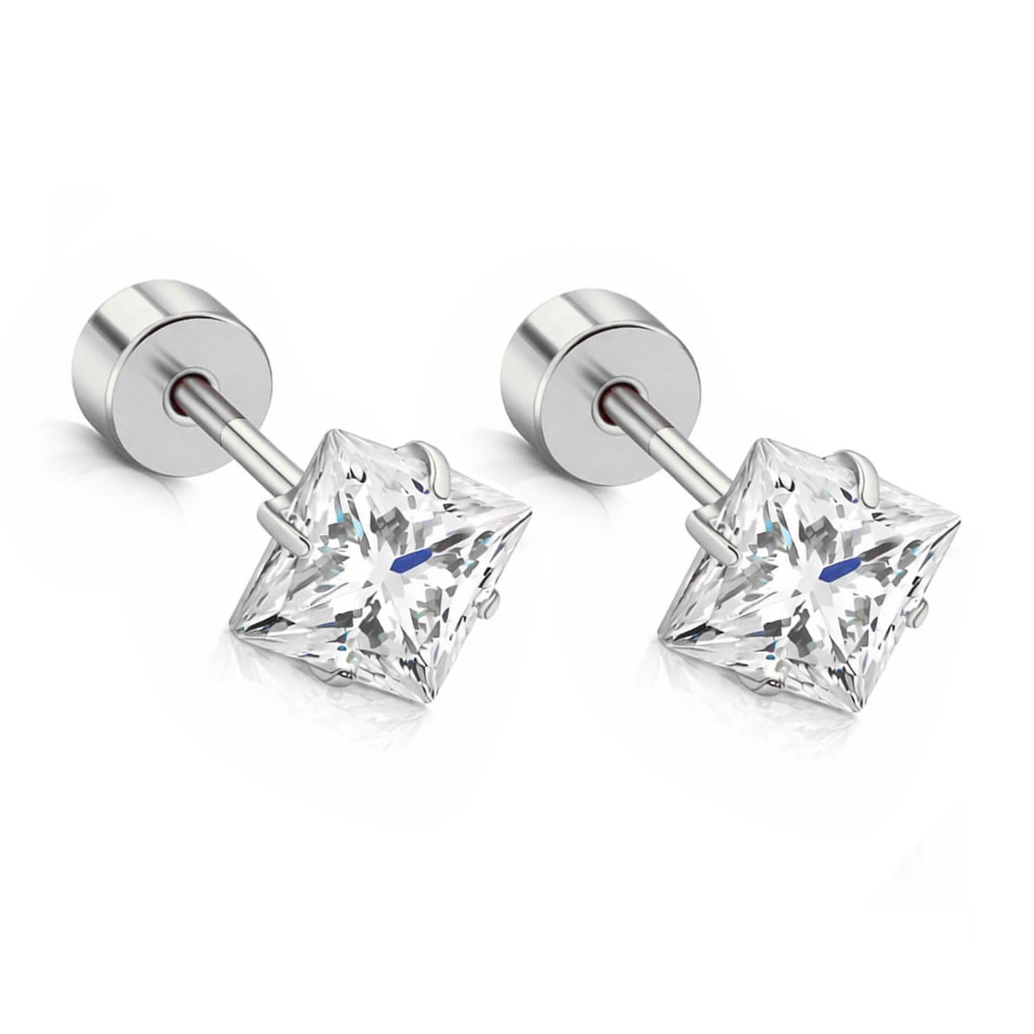 FASHIONS 18K Silver-Plated Trendy Square-Cut Minimalist Barbell Stud Earring with Brilliant CZ Stone Sleek Design Ear Stud For Mens-image-5