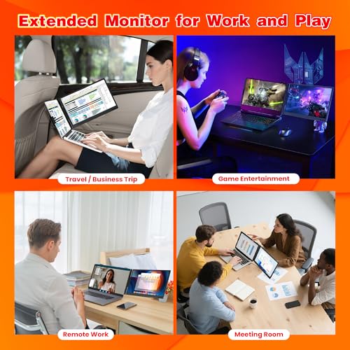 Image of Laptop Screen Extender 0.27 inch Ultra-Thin, 14 inch FHD 1080P IPS Dual Portable Monitor, USB-C /HDMI Plug & Play Travel screen extender for 13-17 inch Laptops, Compatible with Window /Mac /Chrome /Switch /Android