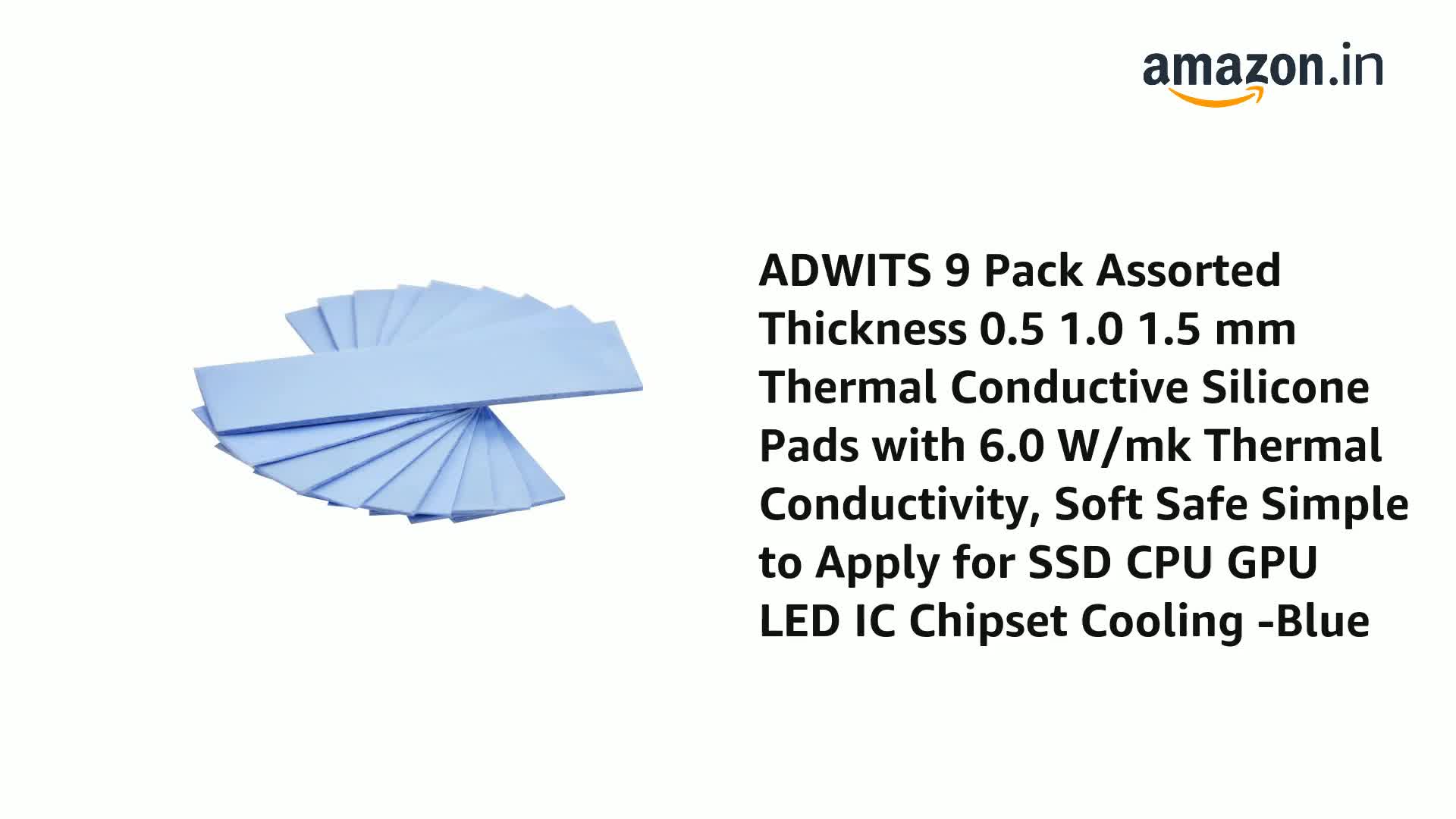 Adwits 16 Pack 20x67x0.5mm Thermal Conductive Silicone Pads With 6.0 W/mk Thermal Conductivity Soft Safe Simple To Apply For Ssd Cpu Gpu Led Ic Chipset Cooling Blue