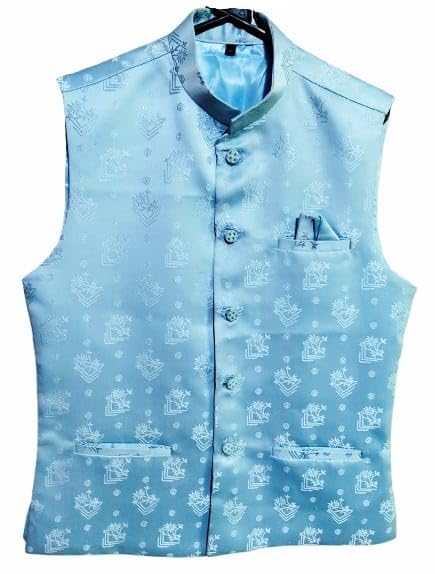Traditional Men's Waistcoat, Light Blue Patterned, 42 inch Chest, 28 inch Length-picture-41