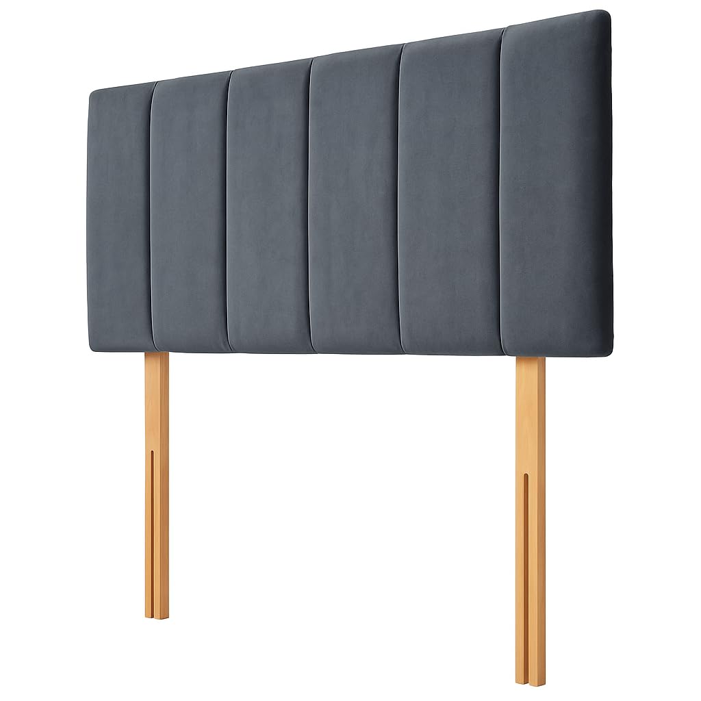 NK Velvet Upholstered Headboard for Divan Beds – 20-Inch Lined, Extra Padded Plush Headboard with Struts – Luxury Bedroom Furniture (Steel, 4ft Small Double)