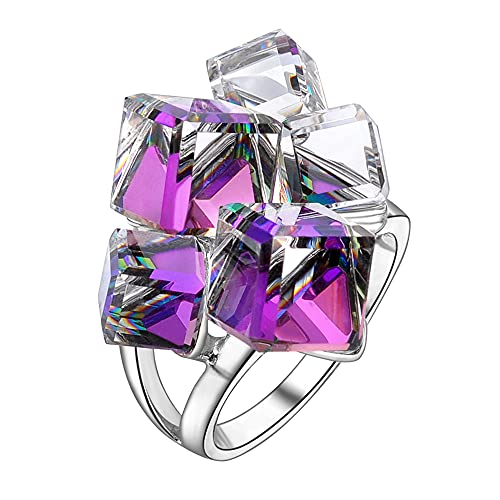 Mytys Statement Rings for Women Change Color Crystal Ring 18k Gold Plated Cocktail Rings for Girl Size 10