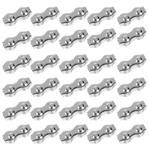 WhSunVo 30Pcs M3 Stainless Steel Wire Rope Clips Rust Resistant Double Bolt Wire Cable Clamps Multipurpose 2 Post Poly Rope Connectors for Anchoring Fitness Equipment