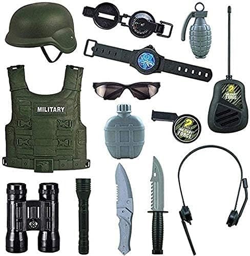 ​Combat Force 14 Piece Toys, Detective Team and Children's Clothing Including Helmets, Military Vests, Binoculars and Other Play Accessories.