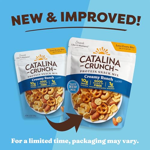 Image of Catalina Crunch Protein Snack Mix | 10g Protein, 1g Sugar per Serving | Good Source of Fiber, Gluten Free | Creamy Ranch, 5.25 Ounce Bag (Pack of 5) - Packaging May Vary | 10g Protein, 1g Sugar per Serving, Good Source of Fiber, Gluten Free, Packaging May Vary