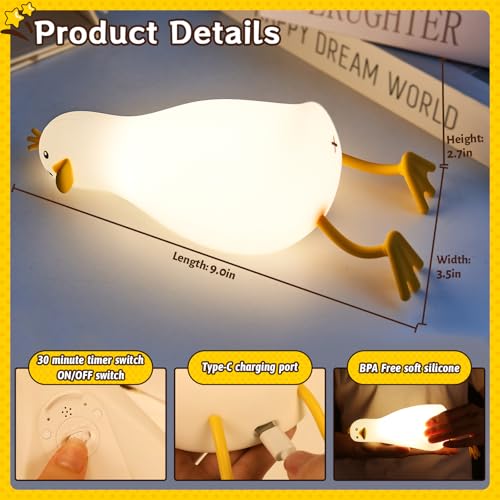 Image of Cute Duck Night Light: LED Baby Silicone Duck Lamp - 7 Colors Kids Night Lamp - Rechargeable Nursery Nightlight - Timer Function Bedside Lamp - Cute Bedroom Decor - Gifts for Children