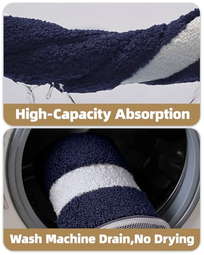 Image of Color&Geometry Navy Blue Bathroom Rugs 43x24, Extra Soft Absorbent Microfiber Bath Rugs, Non-Slip Bathroom mat, Washable Plush Bath Mats for Bathroom, Shower, Bathtub, Laundry, Blue White