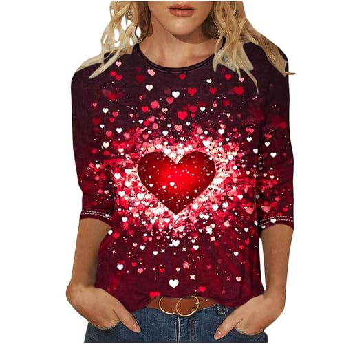 2025 Camiseta Mujer de Manga Corta Moda Estampado Amor San Valentín Regalo 3/4 Manga Cuello Redondo Tumblr Casual Túnica Tops Fiesta T-Shirt Camisa Original Verano Basic tee Talla Grande