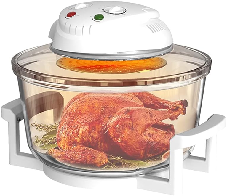 Home Kitchen Small Digital Halogen Convection Oven Cooker 12L with Lid Air Fryer Accessories Glass Bowl Timer Electric 6 in 1 Halogen Convection Oven for Baking Grill (White)