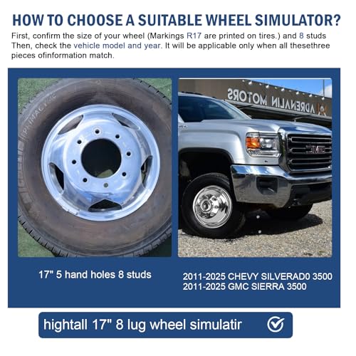 Image of hightall 17 Wheel Simulators, 17 inch 8 Lug 5 Hand Holes Stainless Steel Hubcaps,Polished Surface,Bolts On Wheel Cover Set Compatible with 2011-2025 Chevy SILVERAD0 3500 /GMC Sierra 3500 HD DRW