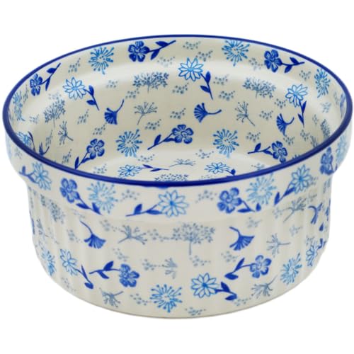 Authentic Polish Pottery Souffle Dish in Spring Winds Design Handmade in Boles?awiec Poland by Ceramika Artystyczna + Certificate of Authenticity