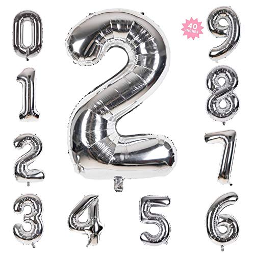 40 Inch Giant Helium Foil Number 0-9 Silver Balloon Birthday Wedding Party Digital Decorations (Silver Number Balloon 2)