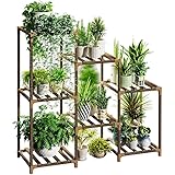 Wood Tiered Plant Shelf, Indoor Outdoor 3 Tiers 7 Flower Pot Holder Planter Stands Multiple Plants...