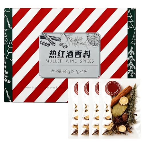 CZMYCBG Mulled Wine Spice Kit, 4 Pre-Measured Sachets, All Natural Mulling Spices for Red Wine and Apple Cider with Cinnamon, Nutmeg, Cloves & Star Anise