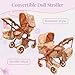 Convertible Combo Baby Doll Stroller for 3 Year Old Girls & Up | Play Toy Baby Stroller for Dolls, Folding Adjustable Bassinet Carriage Buggy with Storage Basket (Beige Butterfly)