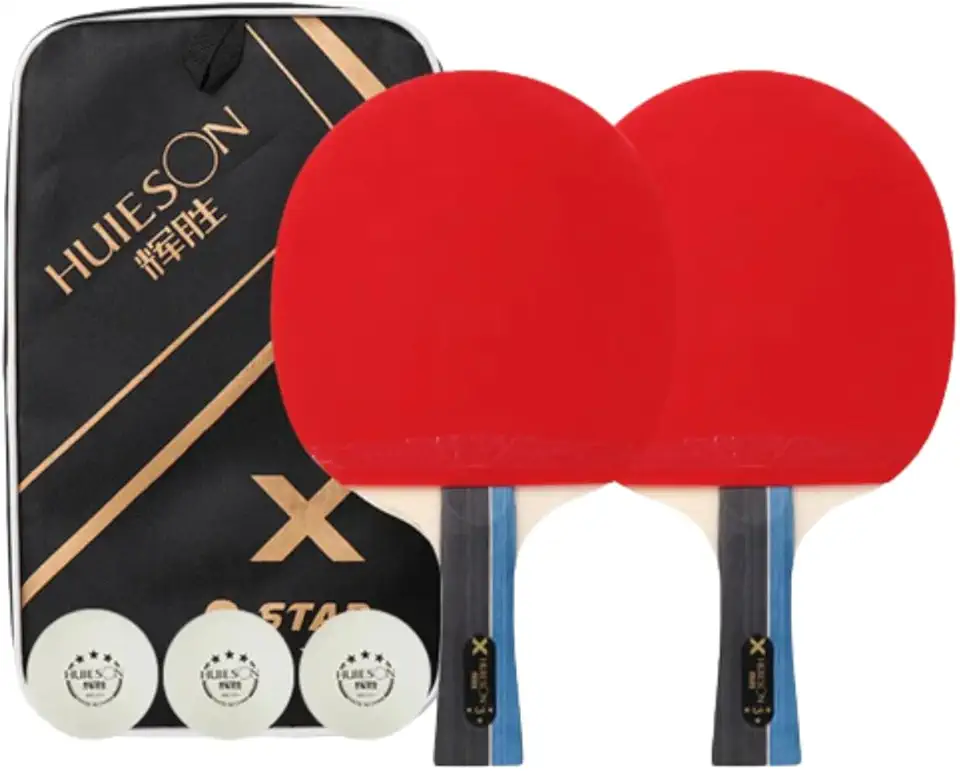 Kit 2x Raquetes Tenis de Mesa Ping Pong Huieson X3 Profissional + Capa + 3 Bolas Oficiais