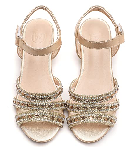 Dadawen Girls Low Heels Dress Open Toe Strappy Glitter Rhinestone Sandals For Girls (Toddler/Little Kid/Big Kid) Gold Us Size 2 M Little Kid #TOP2