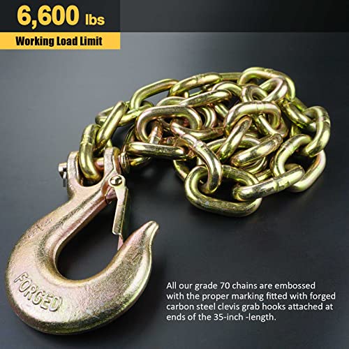 Aymmic Trailer Safety Chain Grade 70 3/8" X 35",2Pcs,Each Fitted With 1 Clevis Slip Hook With Latch End Fitting,Working Load Limit:6.600 Lbs,For Heavy Duty Traile And Gooseneck Couplers #TOP1