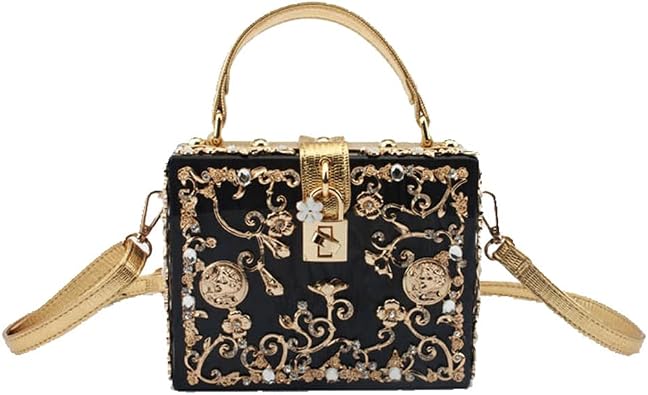 Women Evening Clutch Acrylic Square Box With Rhinestones Shoulder Crossbody Handbag