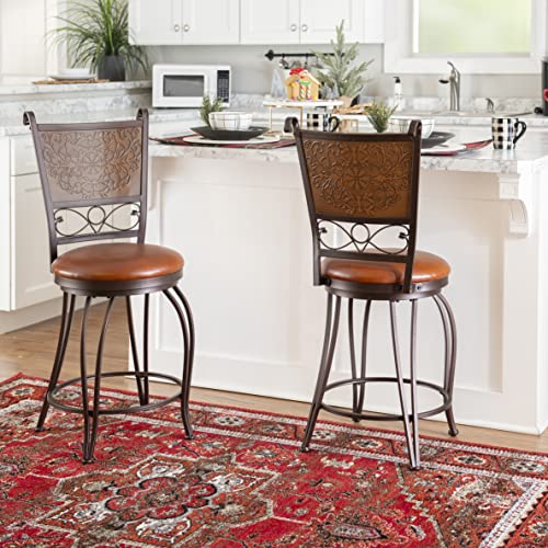 Powell Bronze With Muted Copper Stamped Back Counter Stool, 24" #TOP1