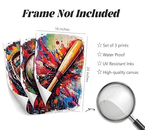 GKQNMU 3Pcs Teen Graffiti Baseball Canvas Wall Art Unframed 16x24in by GKQNMU - Used condition - Image 5