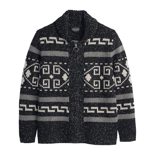 Pendleton Mens The Original Westerley Wool Heavy Cable Knit Cardigan Sweater with Zip Front - (Black Donegal) - X-Large