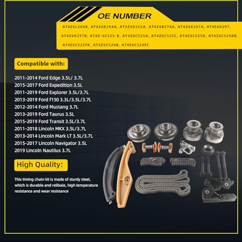 HLBTK AT4Z6L266B Timing Chain Kit Cam Phaser VVT Fit for Ford Edge Expedition Explorer f150 / for Lincoln MKX Mark Navigator 3.3L 3.5L 3.7L, AT4Z6K255A by HLBTK - Used condition - Image 2
