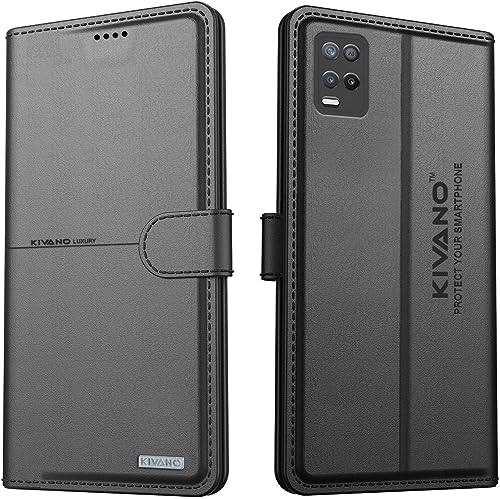 Image of KIVANO Compatible with Realme 9 5G / Realme 8 5G / Realme 8S 5G / Realme Narzo 30 5G Flip Cover | Leather Finish | Inside Pockets & Inbuilt Stand | Shockproof Wallet Style Magnetic Closure Black