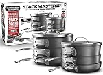 GRANITESTONE Granite Stone Stack Master 10 Piece Cookware Set, Large, Black