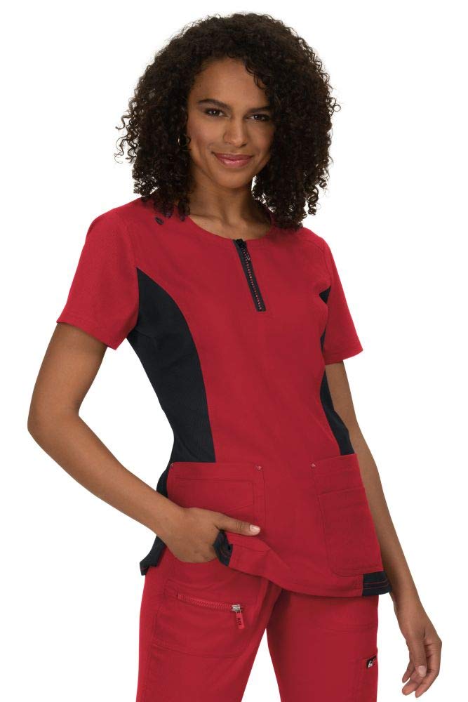 KOI Lite 4-Pocket Jeweled Zipper Neck Tula Scrub Top for Women