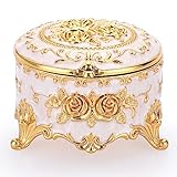 Hipiwe Vintage Round Jewelry Box Small Trinket Storage Organizer Box Gold Metal Chest Ring Case Treasure Box Keepsake Box Earrings Necklace Storage Box Gift for Women, Small