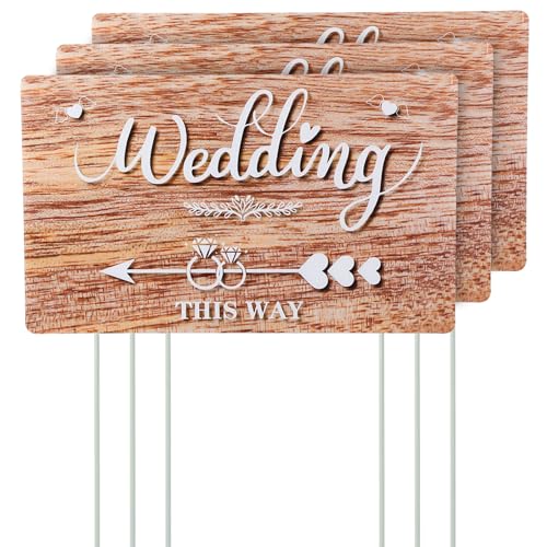 Wedding Direction Signs with Stakes, 3PCS 15x9 Inch Double Sided