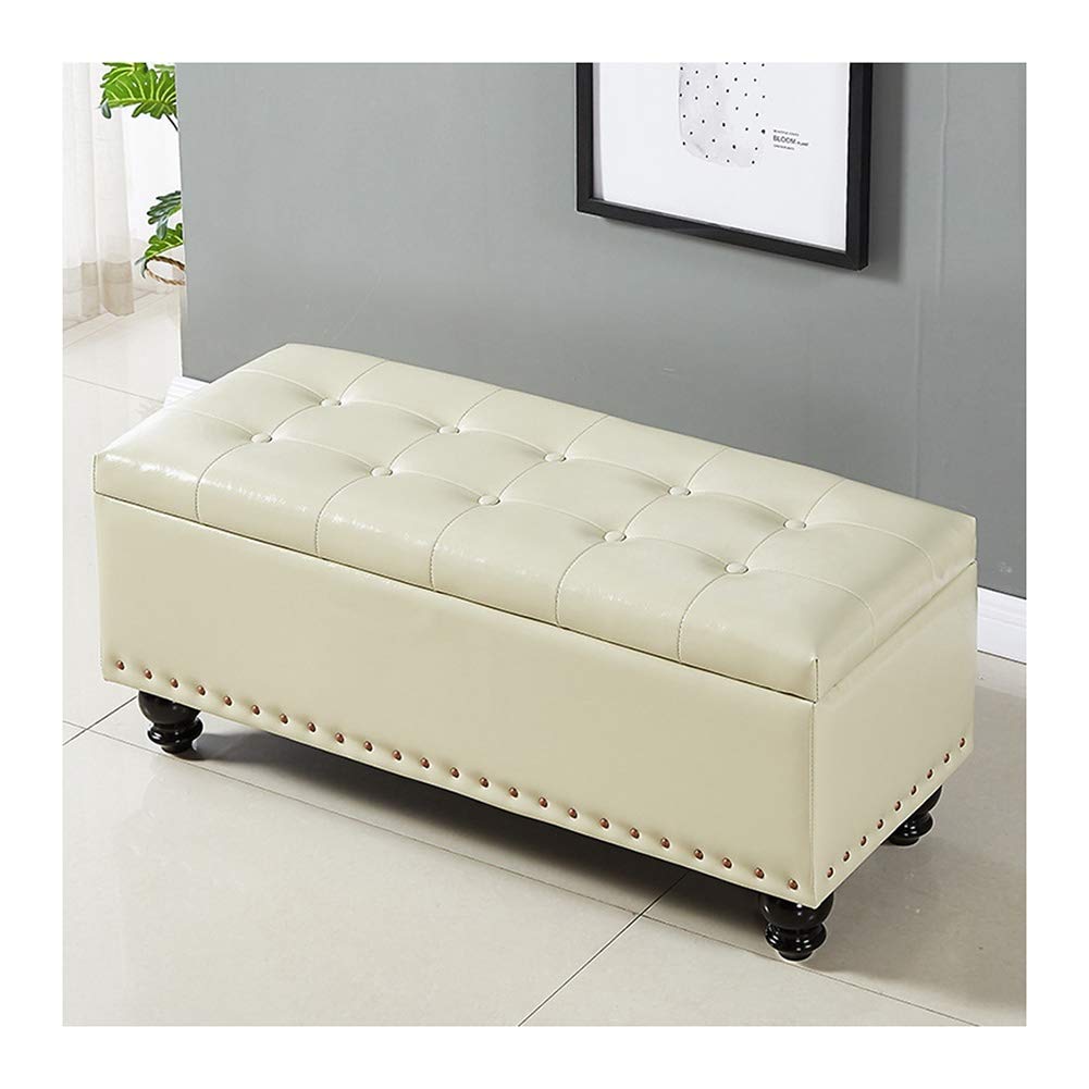 Pouf de rangement rectangulaire beige 60x40 cm
