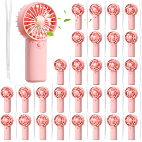 Rossesay 30 Pcs Mini Portable Fan Handheld Battery Operated Portable Small Personal Fans for Summer Travel Beach Indoor Outdoor Cooling Gift (Pink)